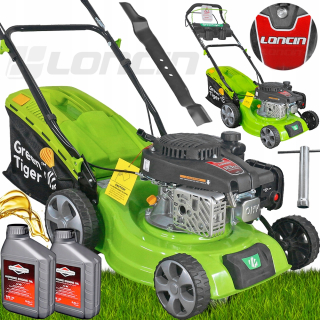 Benzínová kosačka Green Tiger s košom, objem 123 cm³. kôš 40 l, šírka kosenia 41 cm + 2× olej do kosačky BRIGGS STRATTON 4T SAE30 0,6L